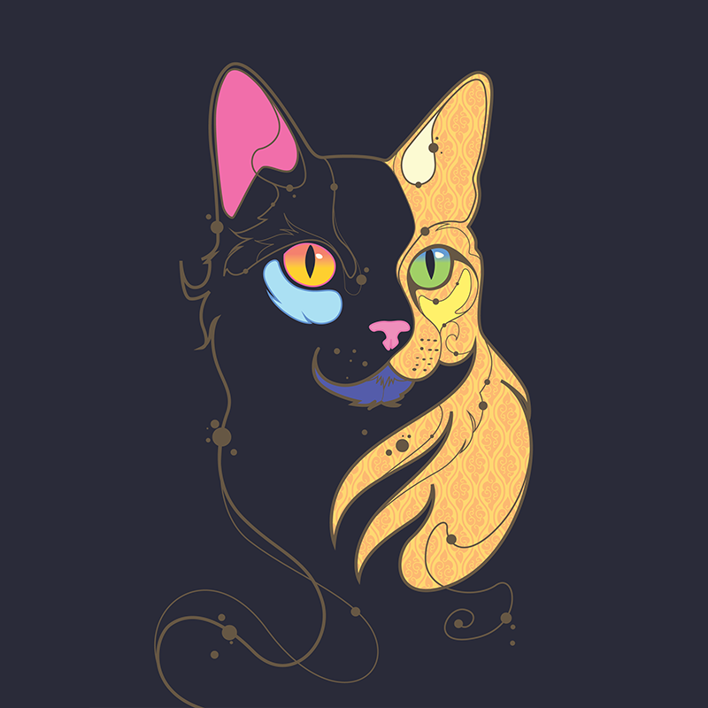 Ilustração de um gato colorido